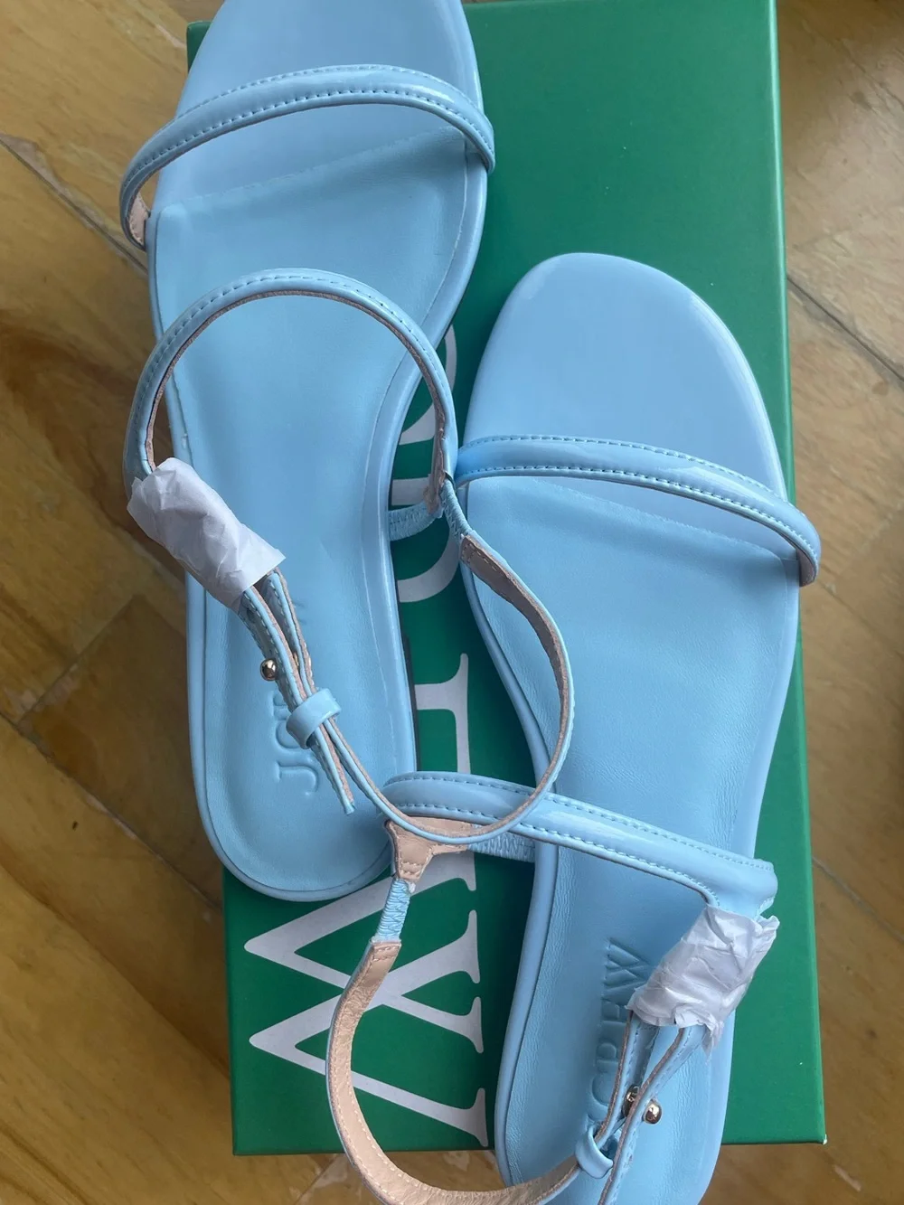 J.Crew Audrey Sandals in Patent Leather chateau blue size 7.5